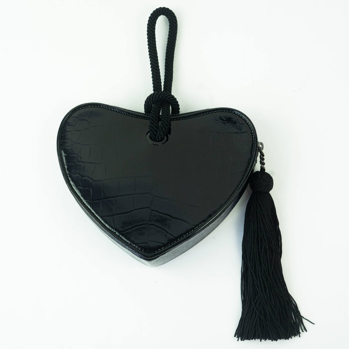 Saint Laurent Heart Croc embossed Clutch in Black