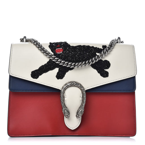 GUCCI CALFSKIN PANTHER EMBROIDERED MEDIUM DIONYSUS SHOULDER BAG - LuxurySnob