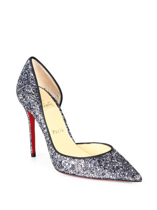 CHRISTIAN LOUBOUTIN IRIZA HALF D'ORSAY GLITTER PUMP SIZE 38.5 - LuxurySnob