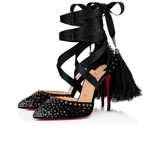 CHRISTIAN LOUBOUTIN BLACK FAIRY 100 VERSION BLACK OSTRICH - LuxurySnob