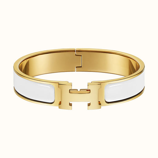 Hermes Clic H Bracelet in White with Gold Hardware 