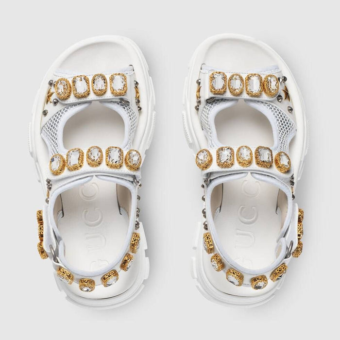 GUCCI CRYSTAL EMBELLISHED SANDALS WHITE