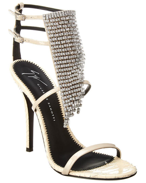 GIUSEPPE ZANOTTI ALIEN CRYSTAL PYTHON EFFECT & PATENT LEATHER SANDAL - LuxurySnob