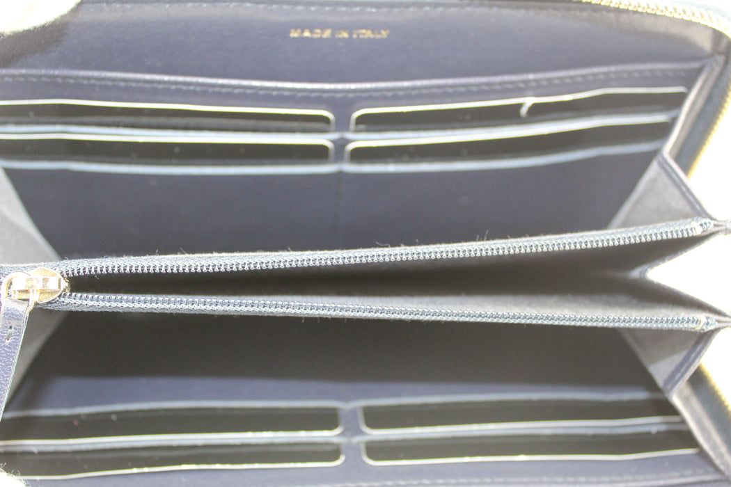 Chanel Navy Chevron Zip Around wallet