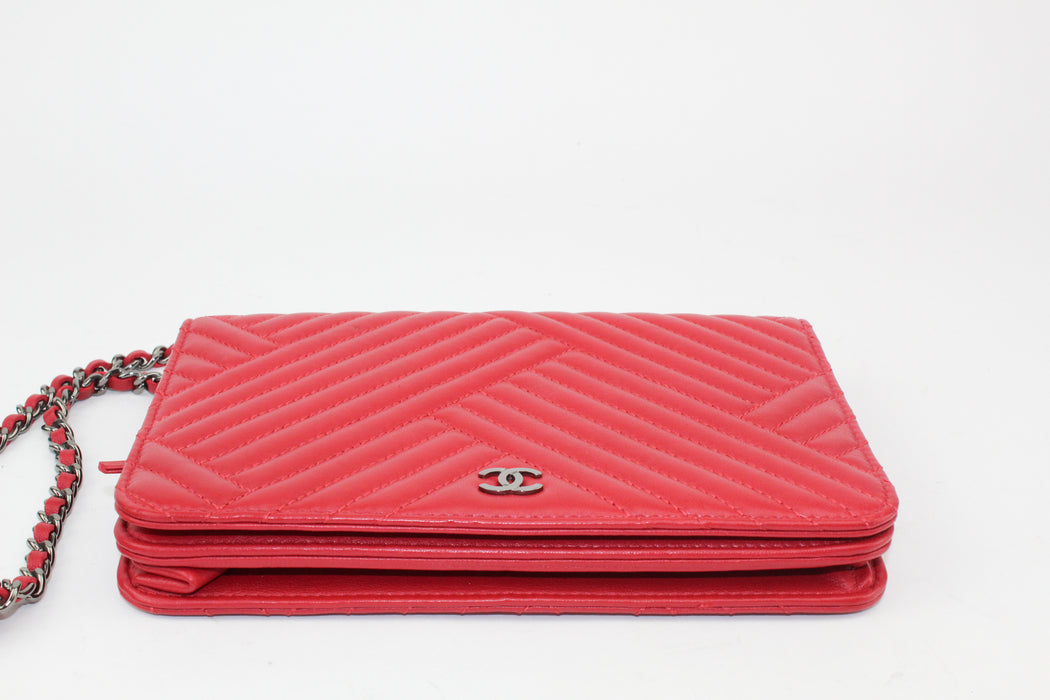 Chanel Red Chevron Wallet on Chain