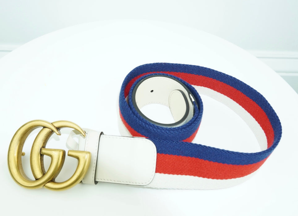 Gucci Striped canvas and leather belt