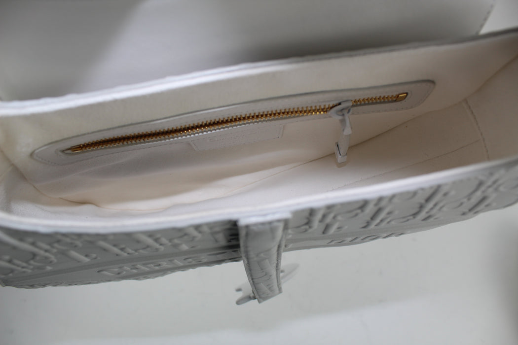 CHALK WHITE SADDLE DIOR OBLIQUE EMBOSSED SMOOTH CALFSKIN BAG