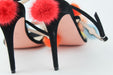 Fendi Suede Ankle-Wrap Sandal w/Mink Fur Pompoms