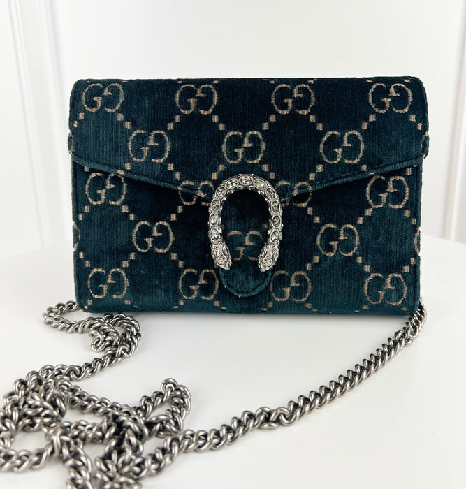 Gucci GG Velvet Dionysus Wallet On Chain Blue