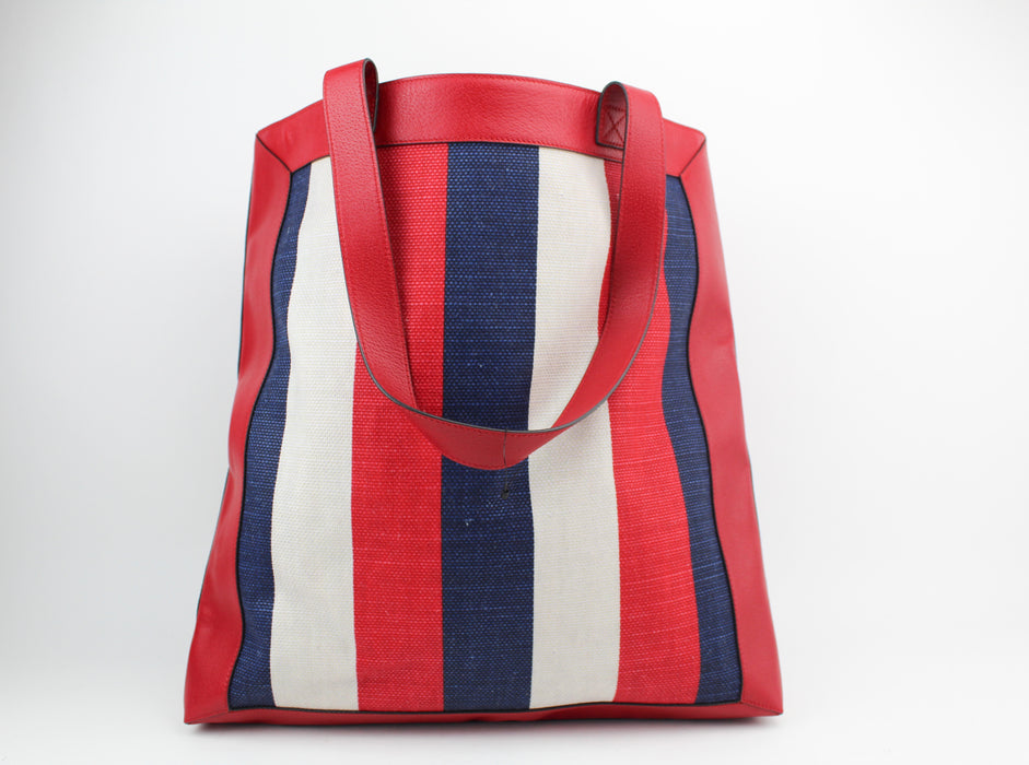 Gucci Leather Trimmed Canvas Stripe Sylvia Tote