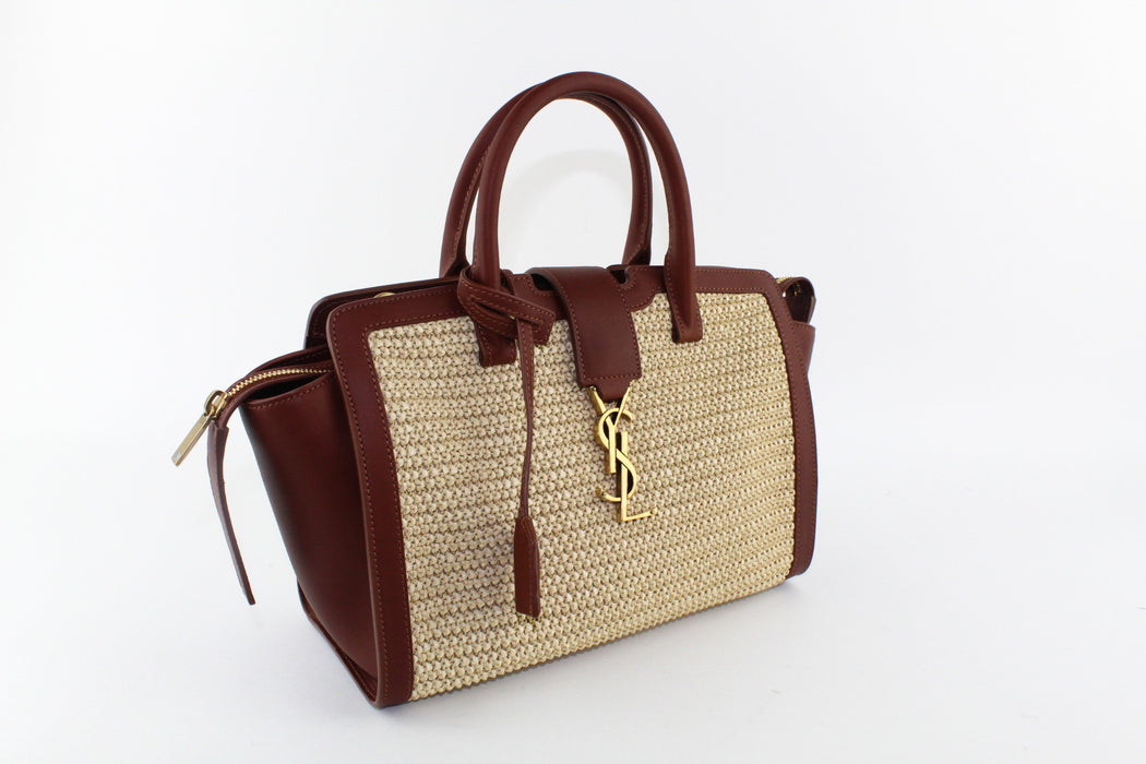 SAINT LAURENT RAFFIA TOP HANDLE BAG BROWN