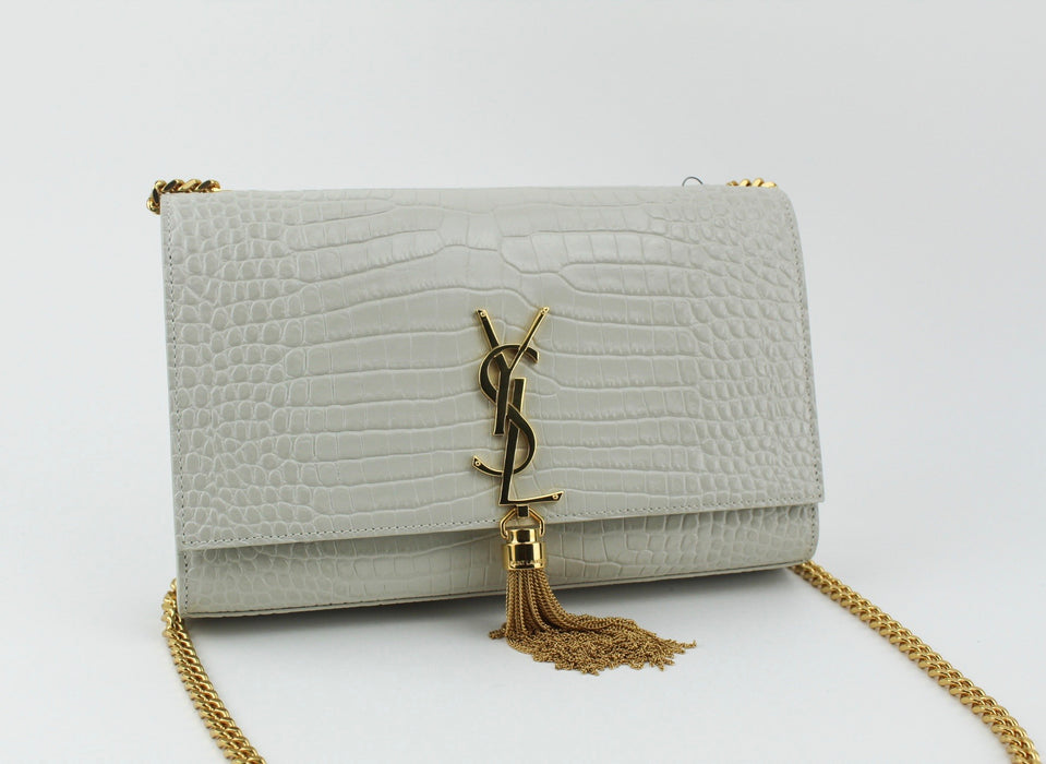 SAINT LAURENT CROC EMBOSSED MEDIUM KATE CHAIN BAG