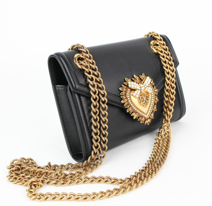 Dolce and Gabbana Smooth Calfskin Devotion Mini Bag in Black