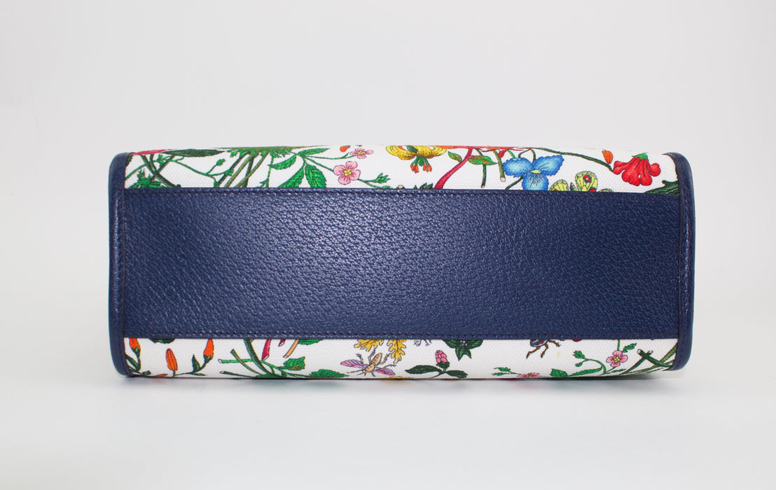 GUCCI FLORA MEDIUM LEATHER TRIMMED PRINTED CANVAS TOTE