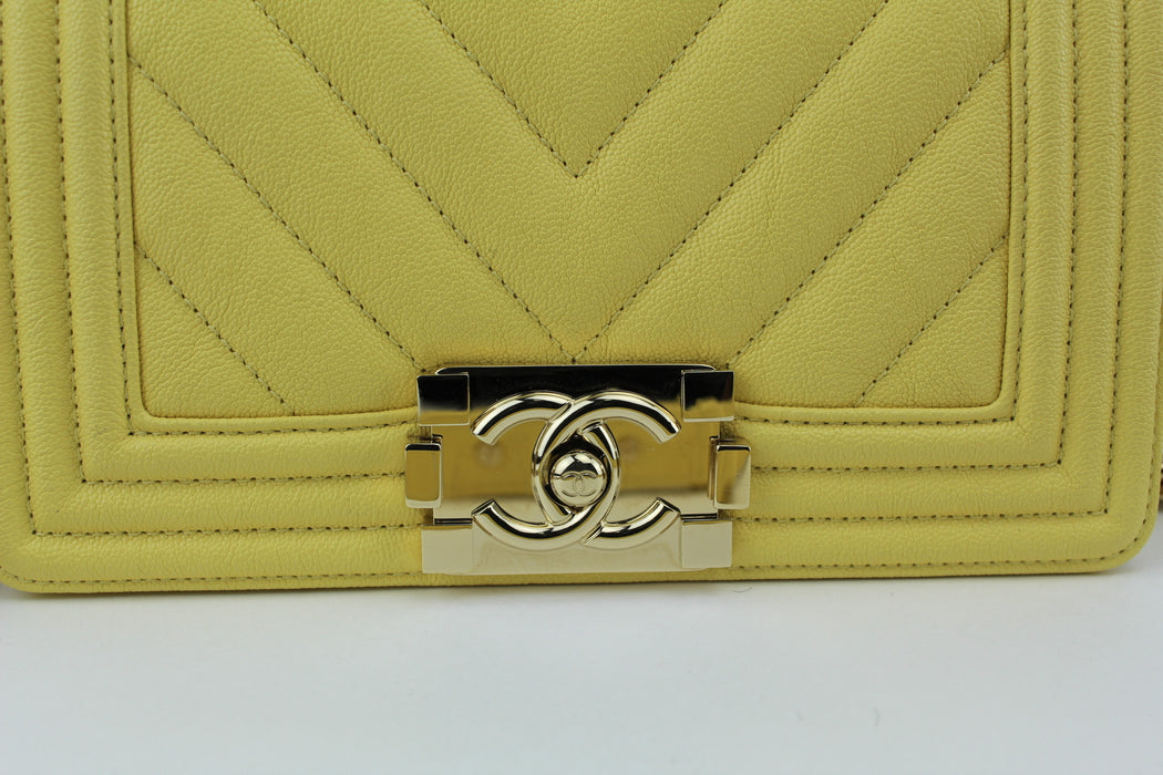 CHANEL CHEVRON SMALL BOY BAG YELLOW