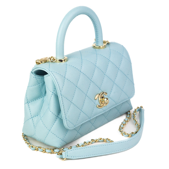 Chanel Mini Top Handle Flap Bag in light blue