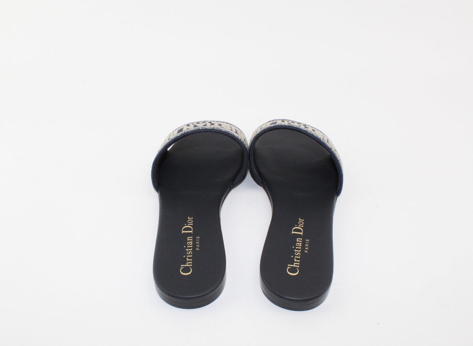 Dior Dway Navy Blue Embroidered Slides