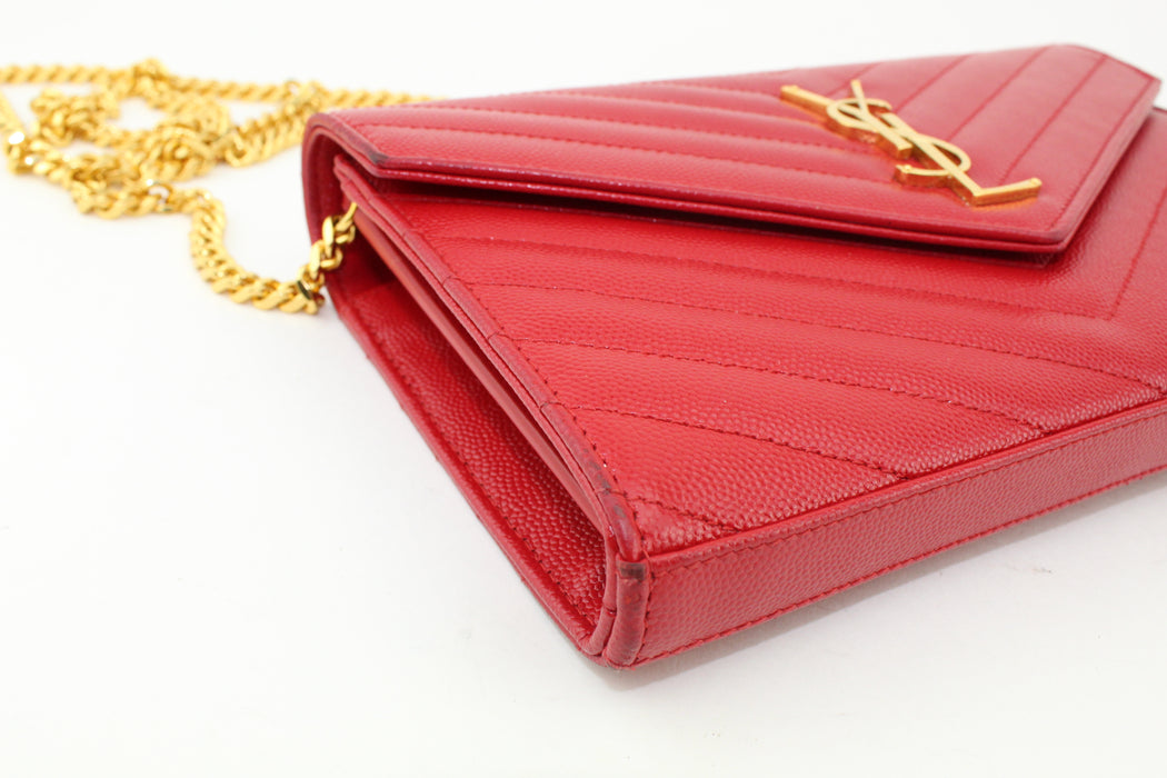 SAINT LAURENT MONOGRAM LEATHER CHAIN BAG RED