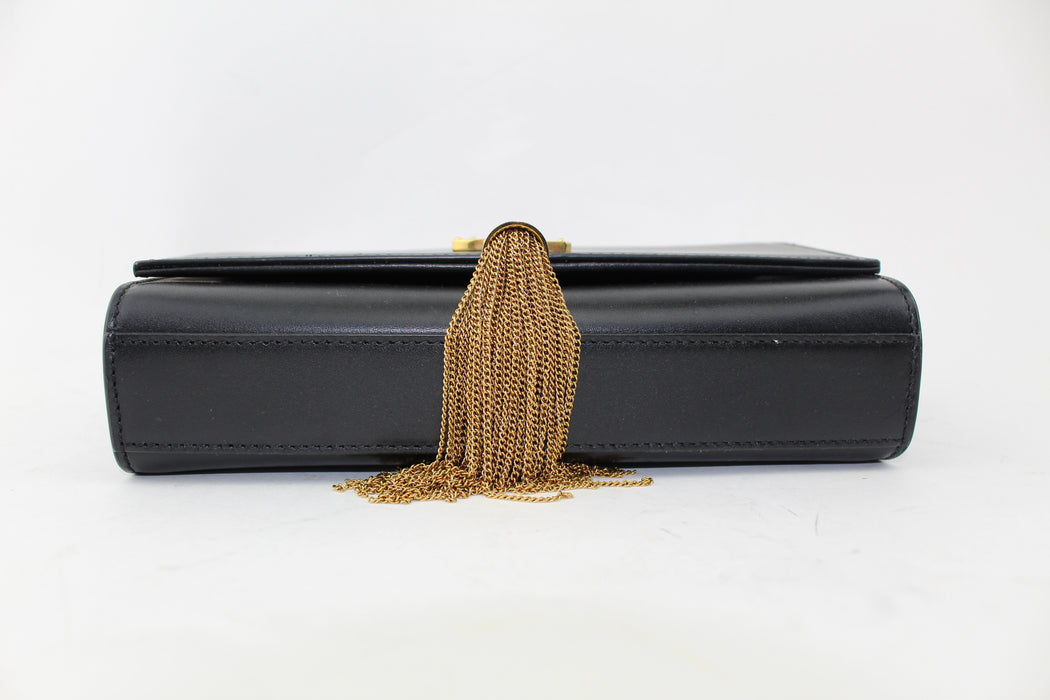 SAINT LAURENT BLACK KATE TASSEL LOGO BAG
