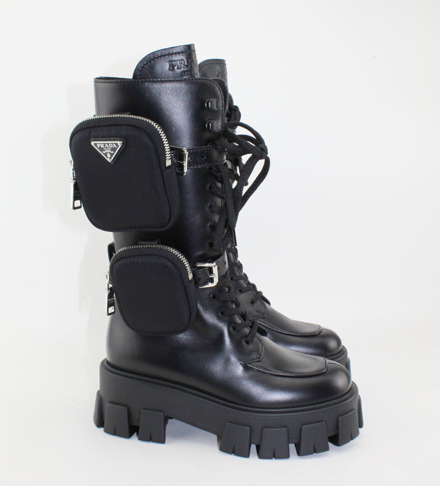 Prada Leather Zip Combat Tall boots