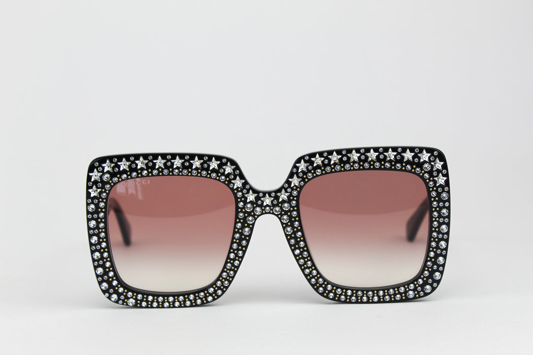 Gucci Oversized Squared Transparent Sunglasses w/ Crystal Star Embellishments
