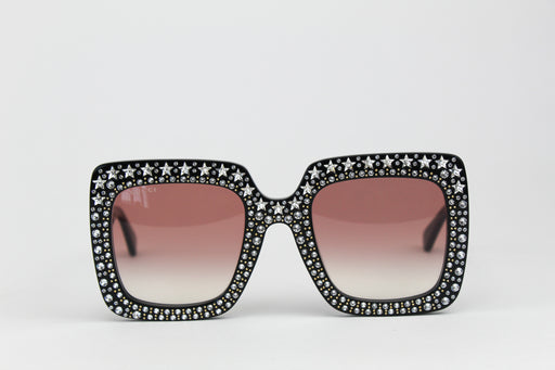 Gucci Oversized Squared Transparent Sunglasses w/ Crystal Star Embellishments