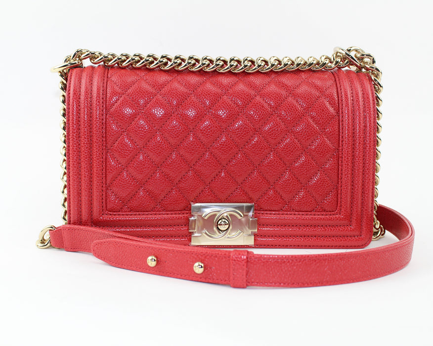 CHANEL MEDIUM CAVIAR BOY BAG IN RED - LuxurySnob