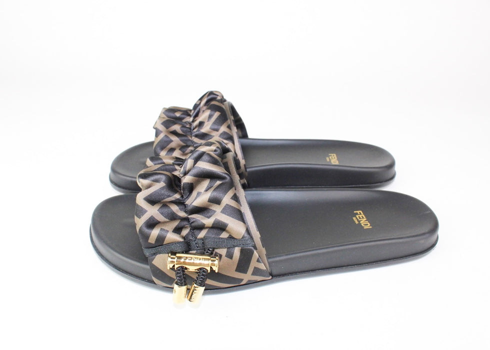 Fendi Feel Brown Satin Slides