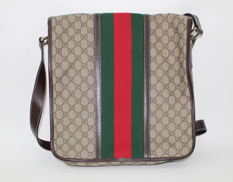 GUCCI VINTAGE WEB FLAP MESSENGER GG SUPREME BAG - LuxurySnob