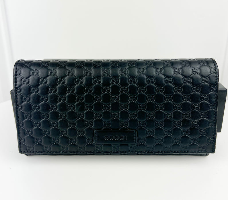 Gucci Leather Micro GG Guccissima Black Wallet