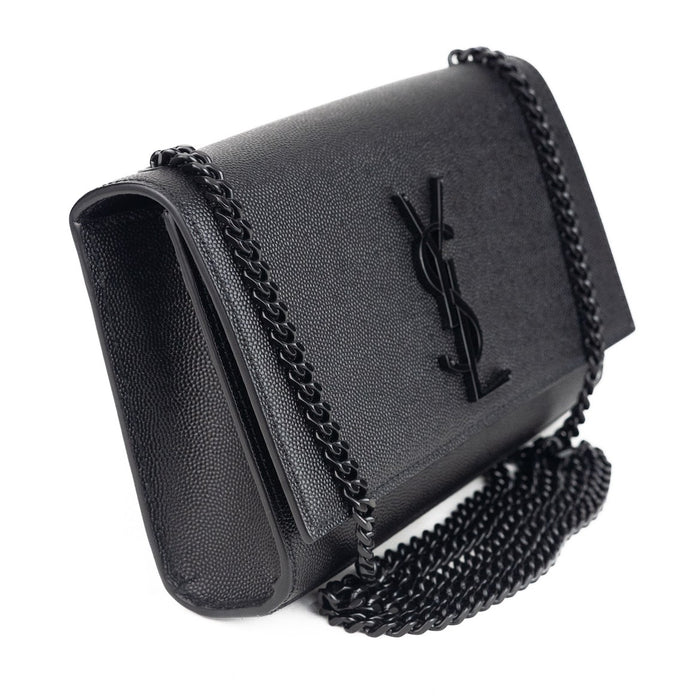 Saint Laurent Small Kate Chain Bag in Black with Black hardware.