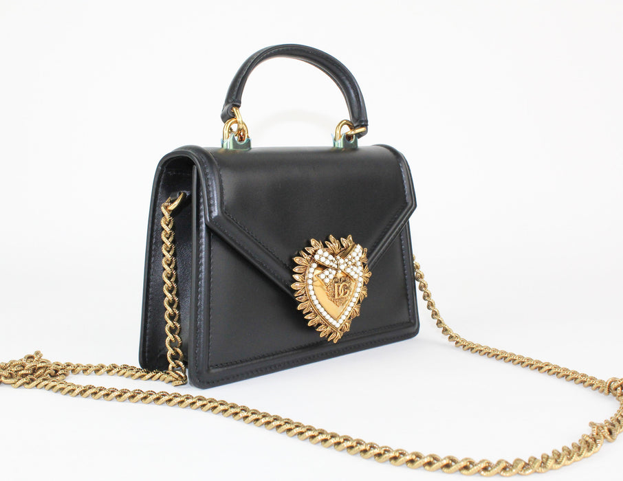 Dolce and Gabbana Small Smooth Calfskin Devotion Bag in Black