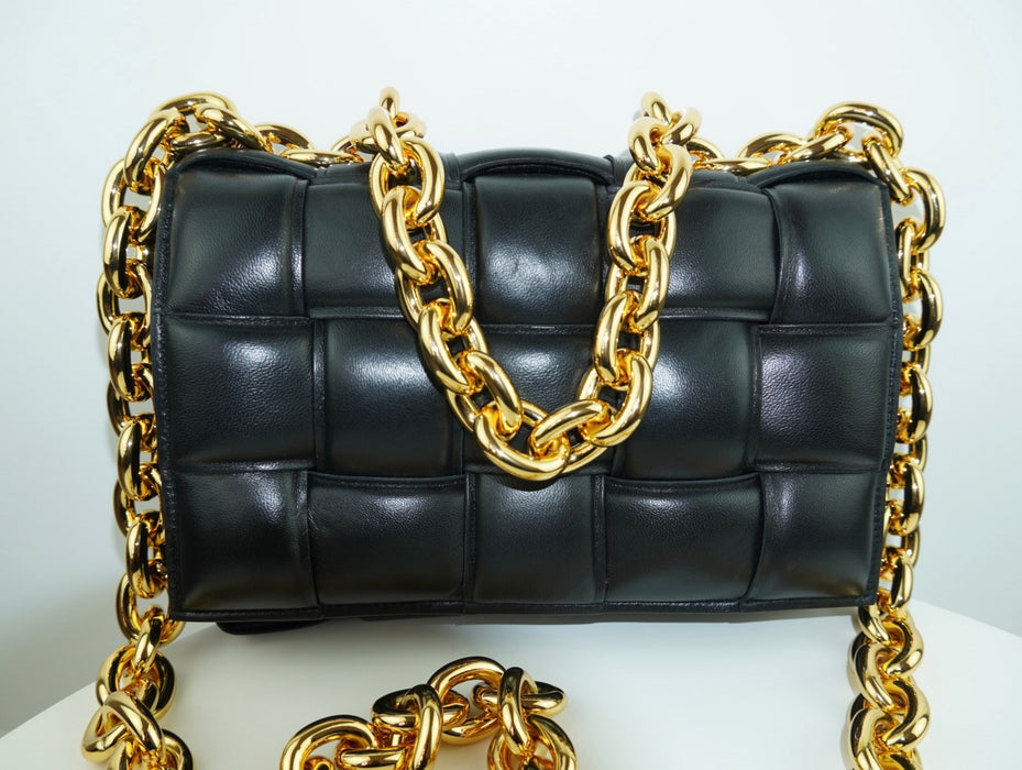 Bottega Veneta Chain Cassette Padded Leather Shoulder Bag in Black