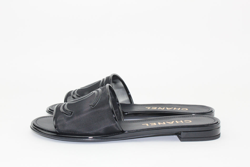 Chanel Mesh & Patent Black Mules