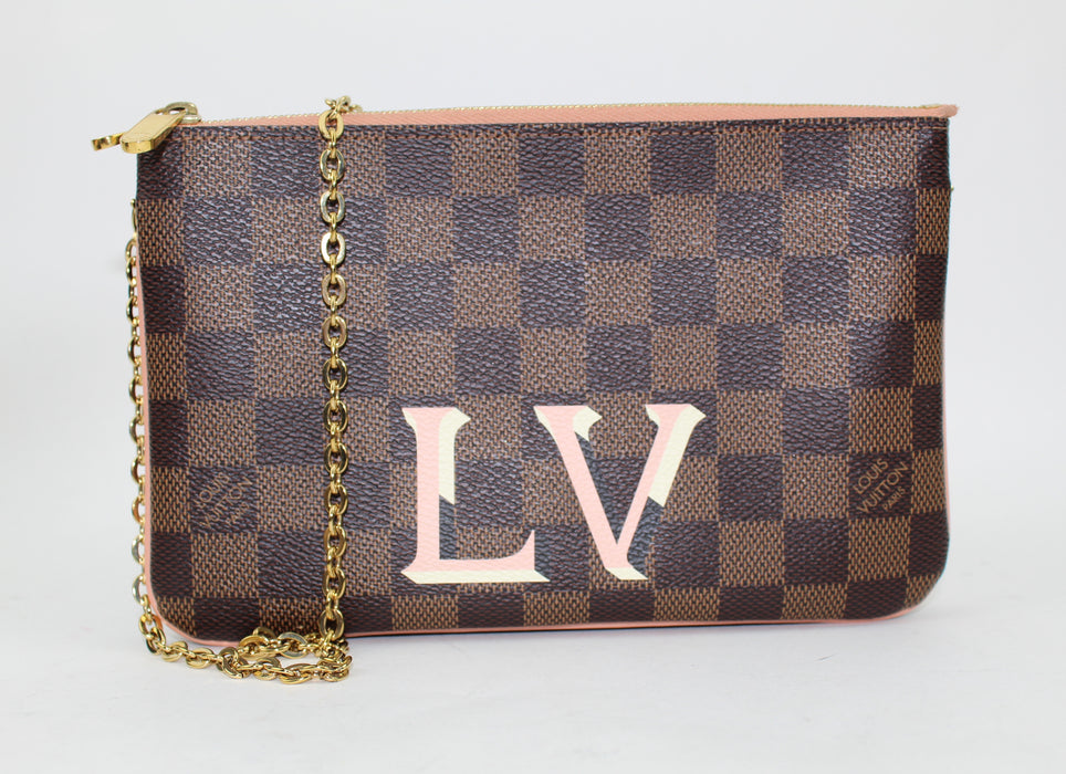 LOUIS VUITTON DAMIER EBENE DOUBLE ZIP POCHETTE - LuxurySnob