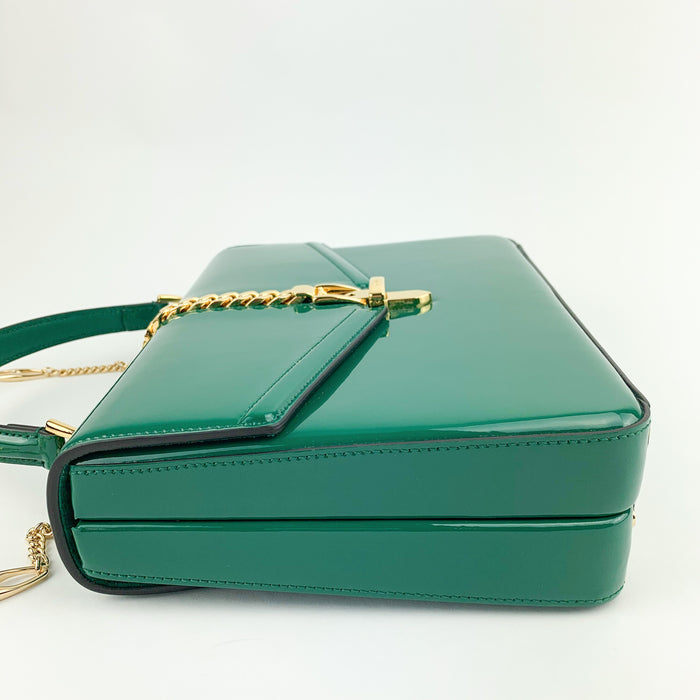 Gucci Sylvie 1969 Green Patent Leather Handle bag