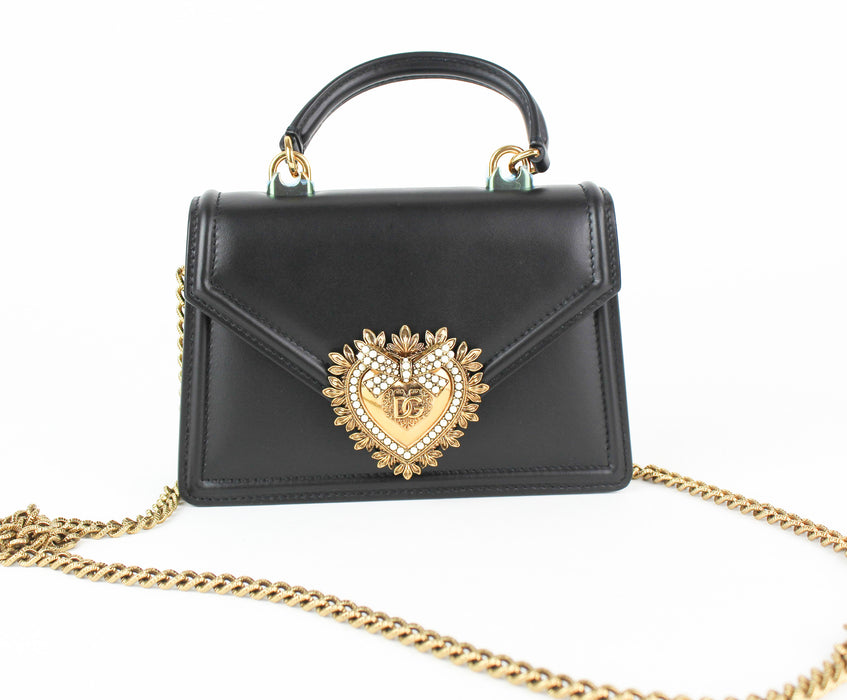 Dolce and Gabbana Small Smooth Calfskin Devotion Bag in Black