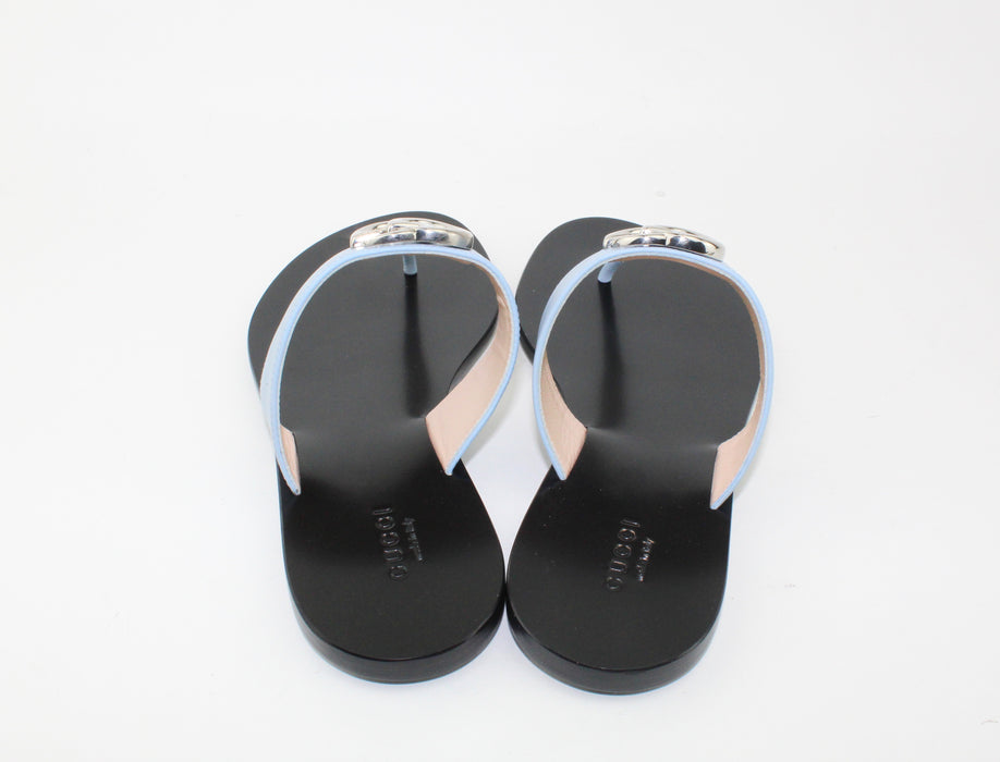 GUCCI LEATHER THONG SANDAL WITH DOUBLE G