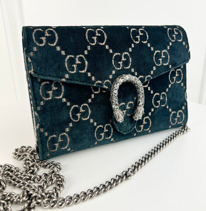 Gucci GG Velvet Dionysus Wallet On Chain Blue