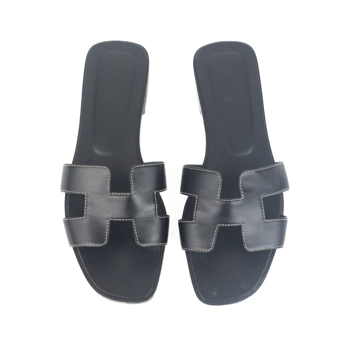 Hermes Oran Sandals in Black