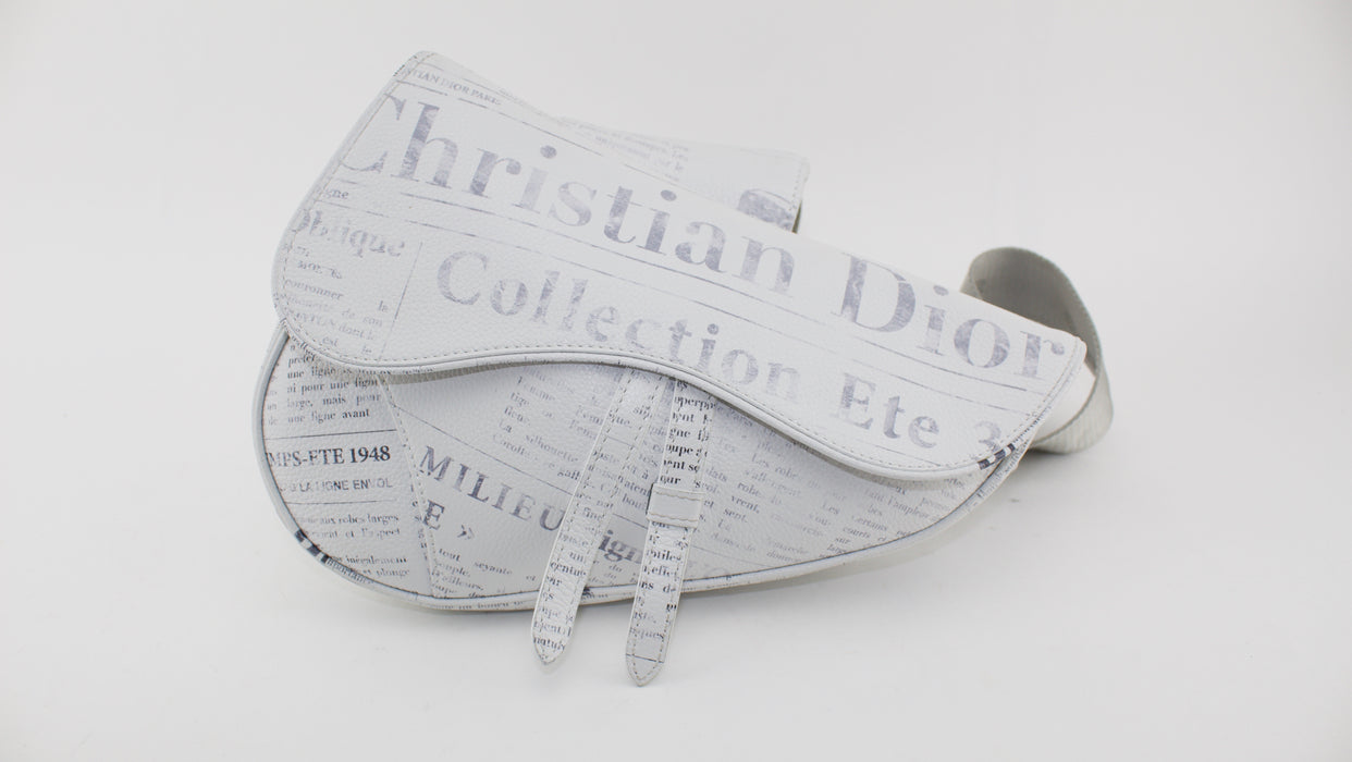 CHRISTIAN DIOR SADDLE BAG WHITE GRAINED CALFSKIN WITH DIOR AND DANIEL ARSHAM PRINT