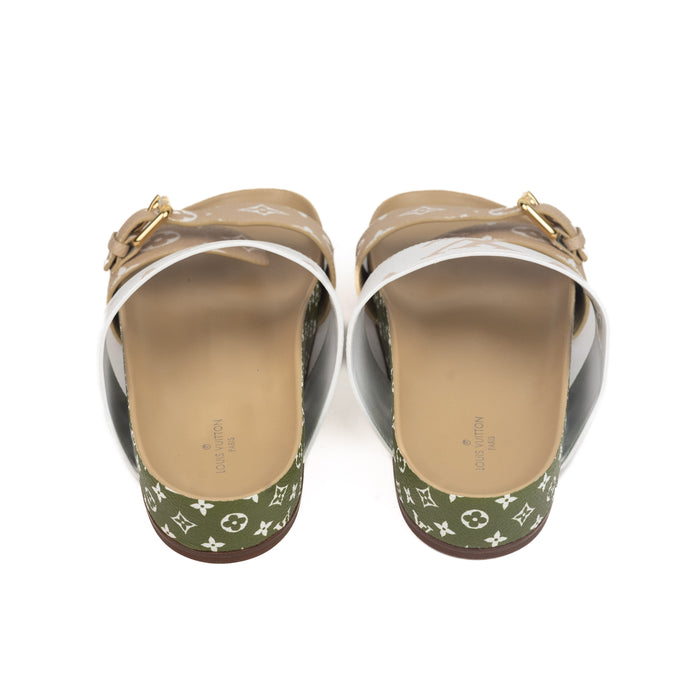 Louis Vuitton Bom Dia Flat Mule in Green Tan and White