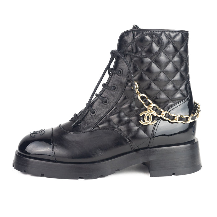 Chanel Lace-Ups Boots Shiny Calfskin