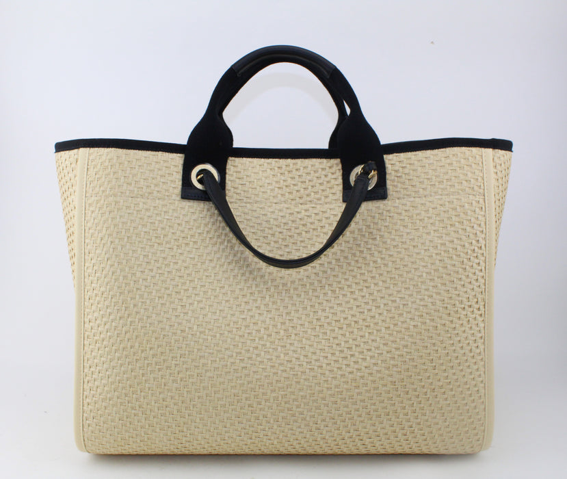Chanel Straw Calfskin Deauville Tote