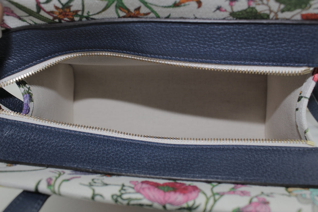 GUCCI FLORA MEDIUM LEATHER TRIMMED PRINTED CANVAS TOTE