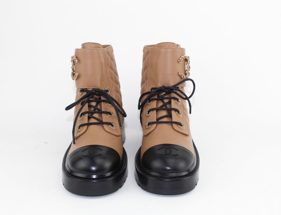 Chanel Women Lace Up Boots