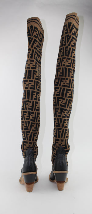 FENDI FF COWBOY OVER-THE-KNEE SOCK BOOTS SIZE 37 