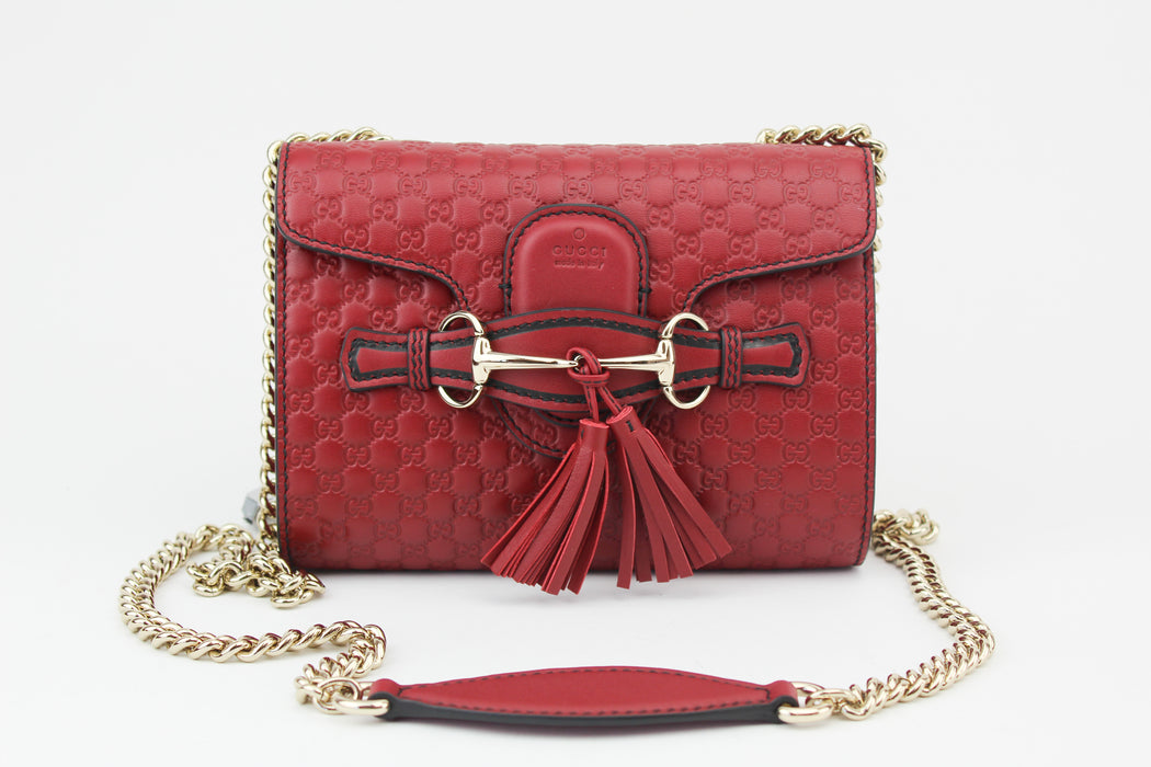 Gucci Emily Guccissima Mini Chain Shoulder Bag red
