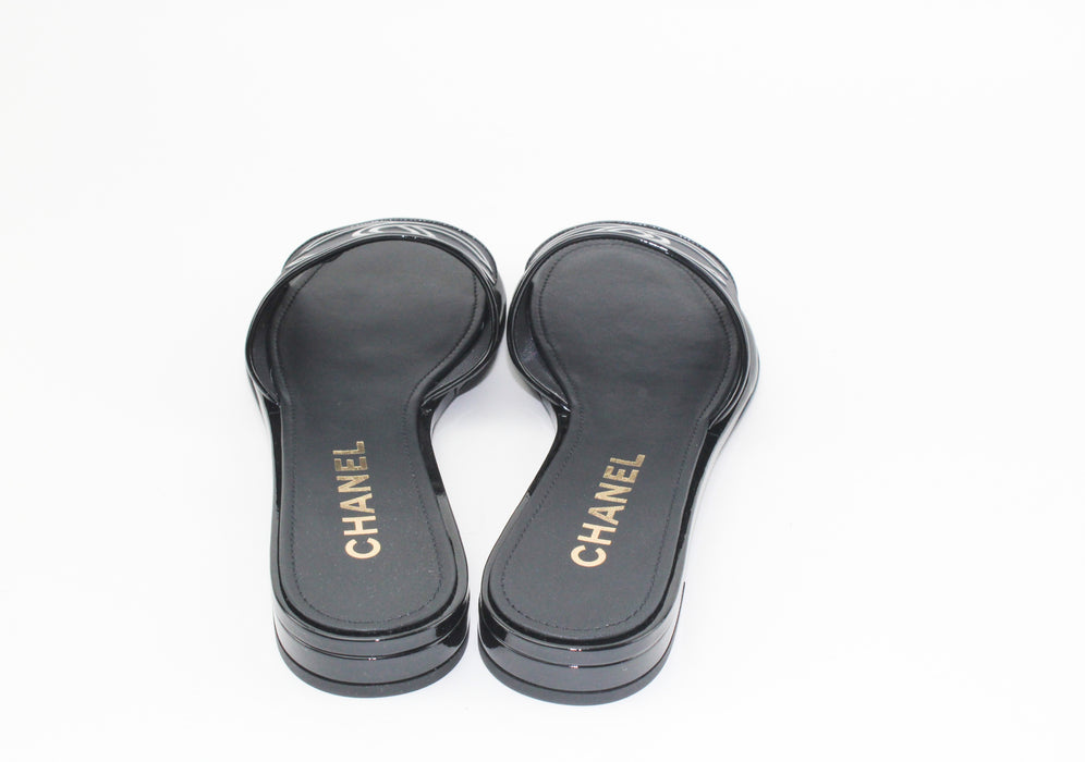 Chanel Mesh & Patent Black Mules