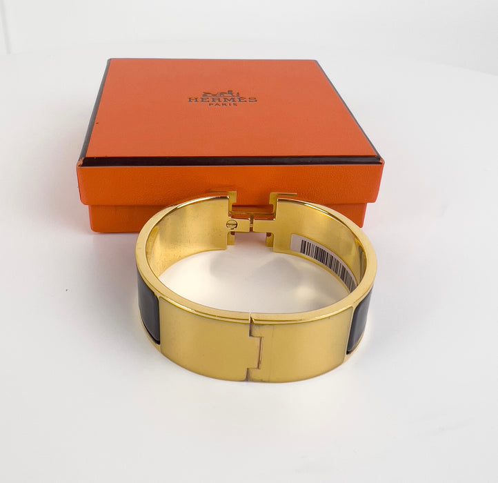 Hermes Black and Gold Clic Clac H Bracelet